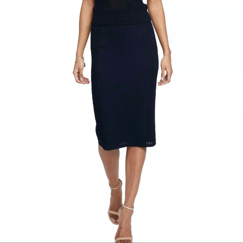 🔥RACHEL RACHEL ROY🔥Mixed-Stitch Pencil Skirt Navy Large NWT